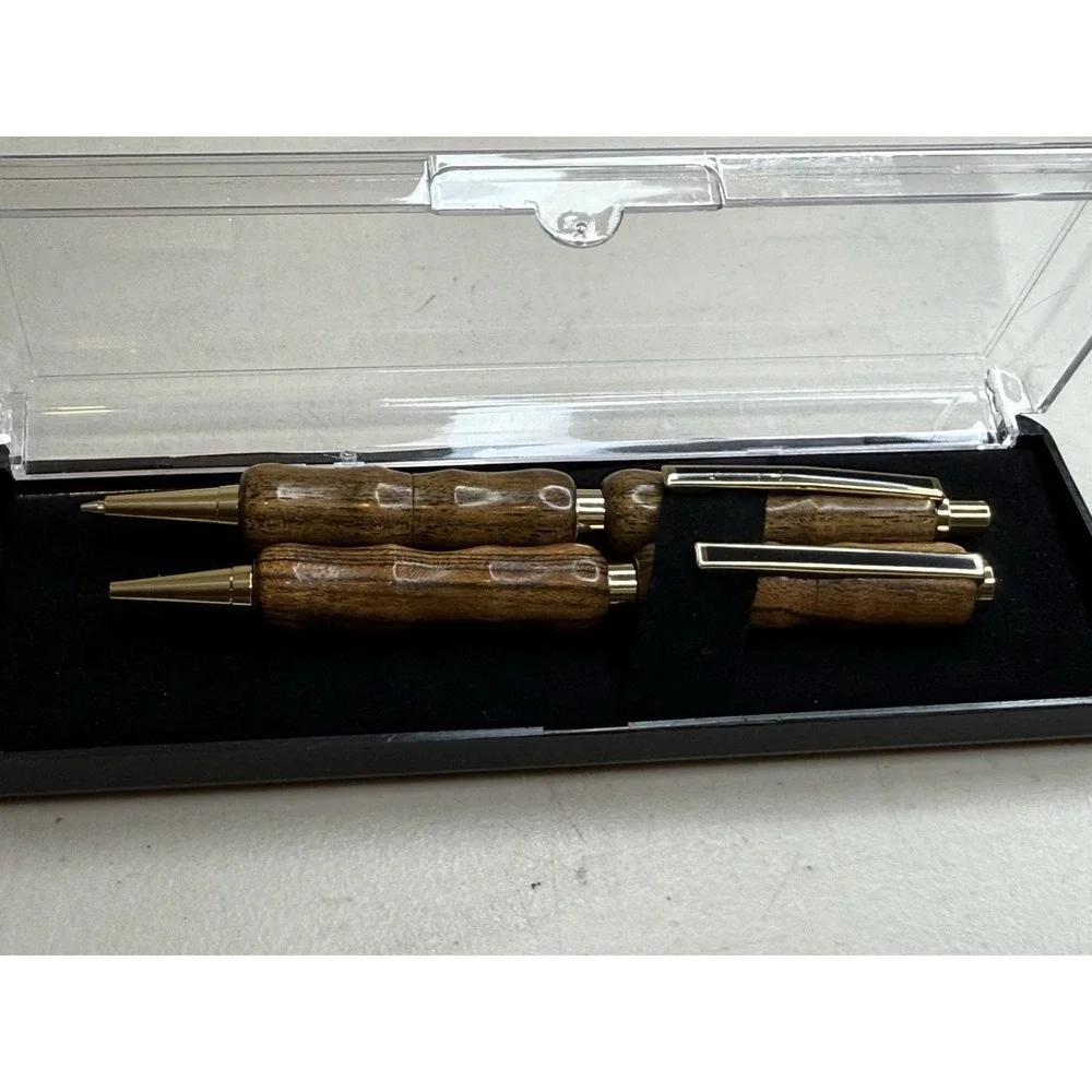Handmade Bocote Wood Pen & Mechanical Pencil Set Gold Trim Fits Cross Refill
